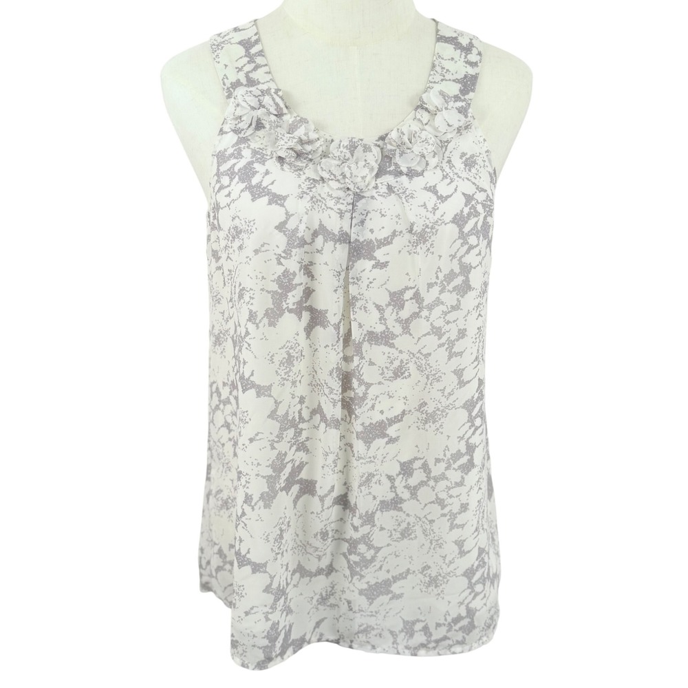 Adiva S Sleeveless Blouse Floral Flowy Chiffon 3D Rosette Coquette Shabby Chic